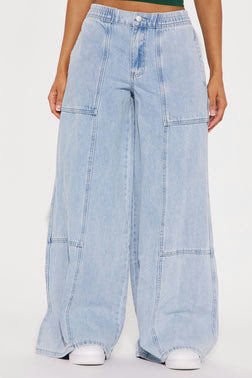 MC-0068 Naya Chambray Wide Leg Jean - Vintage Wash
