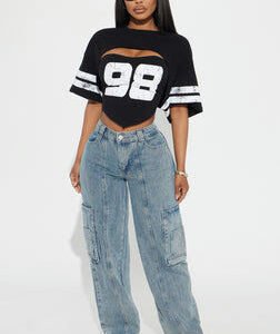Always On The Move Cargo Straight Leg Jeans - Medium Wash