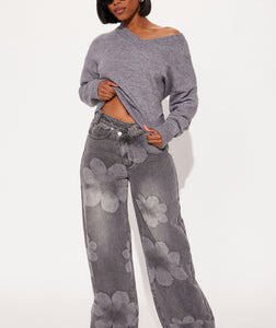 MC-0072 Born To Bloom Crossover Jeans - Grey
