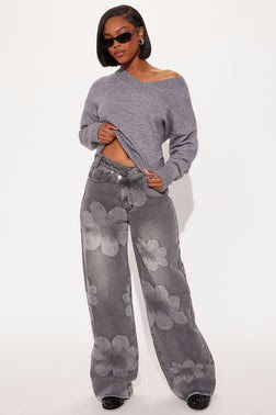 Born To Bloom Crossover Jeans - Grey
