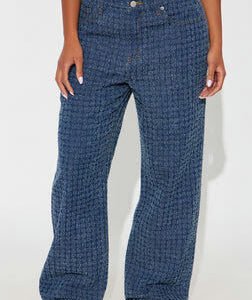 MC-0076 Madison Textured Straight Leg Jeans - Dark Wash