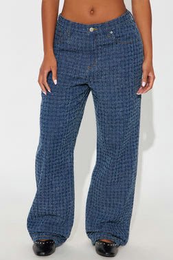 MC-0076 Madison Textured Straight Leg Jeans - Dark Wash