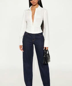 MC-0081 Let It Happen Slim Straight Leg Jeans - Dark Wash