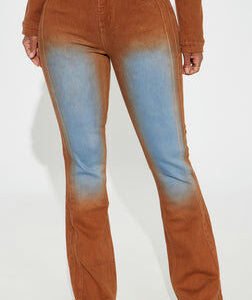 Switch Lanes Tinted Moto Flare Jeans - Brown