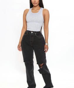 MC-0089 Leave It To Me Straight Leg Jeans - Black