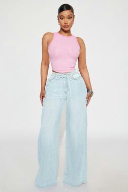 MC-0106 Beachfront Drapey Wide Leg Jeans - Light Wash