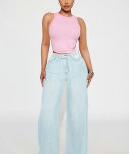 Beachfront Drapey Wide Leg Jeans - Light Wash
