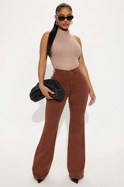 Classic Color Trouser Flare Jeans - Brown
