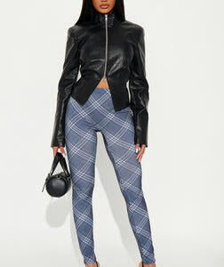 Carmen Mid Rise Plaid Legging - Grey/combo