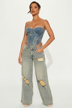 Marcelo High Rise Ripped Wide Leg Jean - Medium Wash