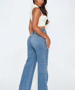 MC-0125 Caught Up Stretch Straight Leg Jeans - Medium Blue Wash