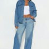 Oui Oui Two Tone Wide Leg Jeans - Light Blue Wash