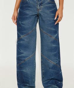 MC-0137 Ocean Eyes Seaming Straight Leg Jeans - Medium Wash