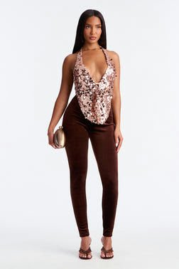 MC-0145 Analisa High Rise Velvet Leggings - Chocolate