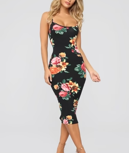 MC-0149 Body Moves Midi Dress - Black Floral