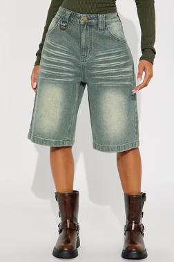 Sophia Denim Jorts - Olive