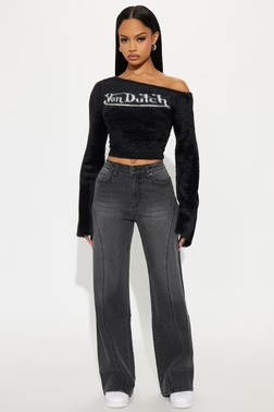 Sidelines Wide Leg Jean - Grey