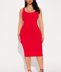 Double Scoop Midi Dress - Red