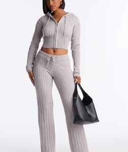 MC-0170 Far Away Zip Up Sweater Pant Set - Heather Grey