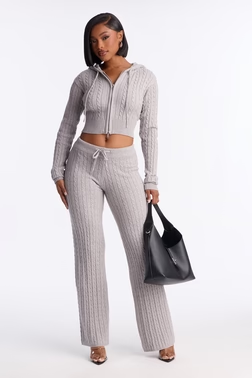 MC-0170 Far Away Zip Up Sweater Pant Set - Heather Grey