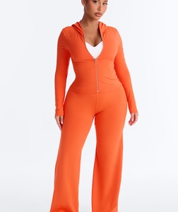 MC-0173 Casual Vibe Zip Up Hoodie Pant Set - Tomato Red