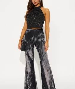 Mood Change Marbled Mesh Flare Pant 32″ - Grey/combo