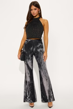 Mood Change Marbled Mesh Flare Pant 32″ - Grey/combo