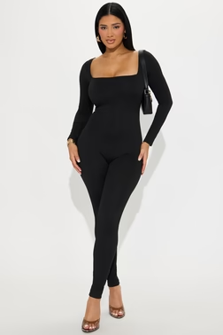 MC-0195 Monique Square Neck Jumpsuit - Black