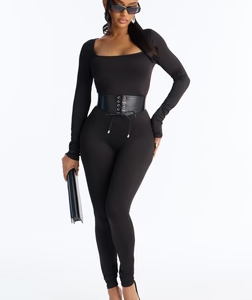 Sydney Belted Skinny Catsuit - Black