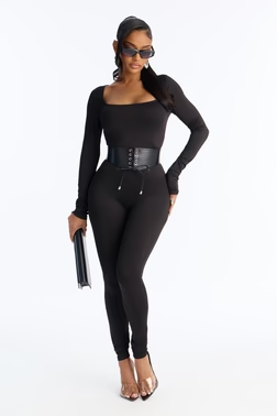MC-0197 Sydney Belted Skinny Catsuit - Black