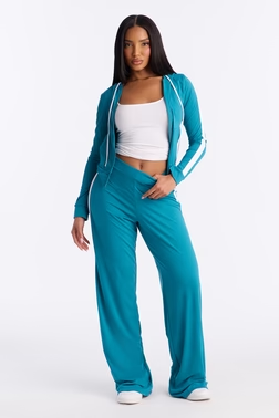 MC-0219 Tennis Courts Wide Leg Pant Set - Teal