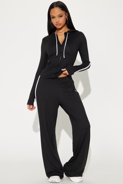 Tennis Courts Wide Leg Pant Set - Black