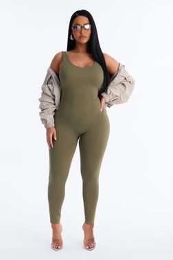 MC-0223 Malia Built In Bra Catsuit - Olive