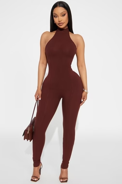 MC-0226 Rubi Ribbed Jumpsuit - Chocolate