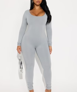MC-0231 Alexa Double Lined Skinny Leg Jumpsuit - Grey