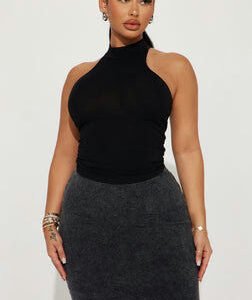 Myra Mock Neck Tank Top - Black