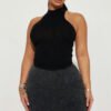 Myra Mock Neck Tank Top - Black