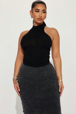 Myra Mock Neck Tank Top - Black