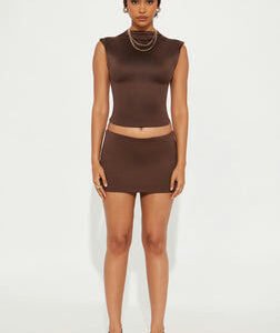 Contour Double Lined Mock Neck Top - Chocolate