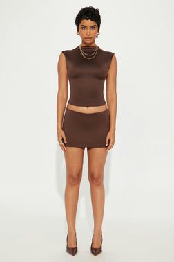 MC-0242 Contour Double Lined Mock Neck Top - Chocolate