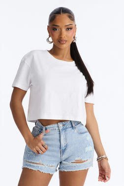 MC-0248 Simple And Modern Cropped Tee - White