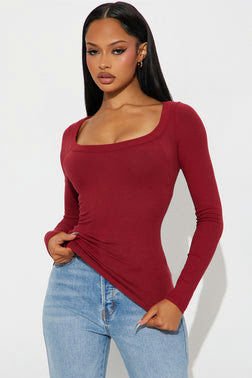 MC-0269 Bella Basic Scoop Neck Ribbed Top - Wine
