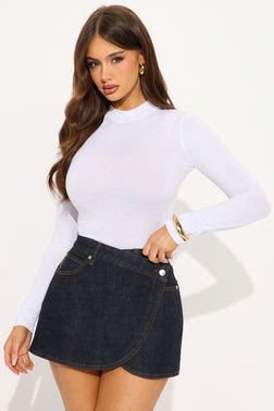 Gemma Mock Neck Long Sleeve Top - White