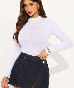 Gemma Mock Neck Long Sleeve Top - White