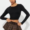 Leanne Double Lined Boat Neck Top - Black
