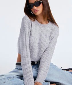 Chillin' It Cable Knit Sweater - Heather Grey