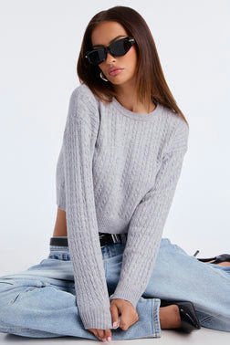 MC-0282 Chillin' It Cable Knit Sweater - Heather Grey