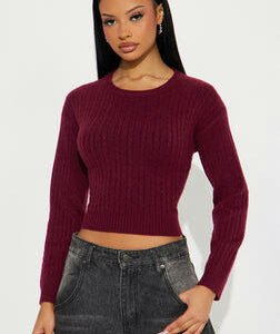 Chillin' It Cable Knit Sweater - Burgundy