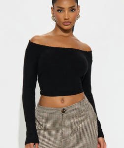 Soft Touch Scoop Neck Lace Trim Top - Black