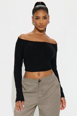 Soft Touch Scoop Neck Lace Trim Top - Black